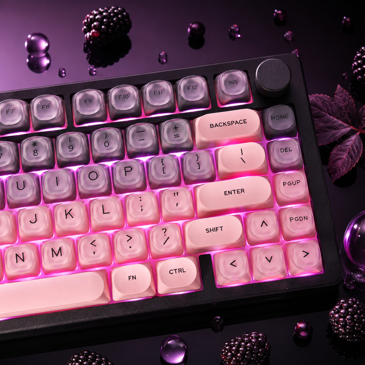 ブラックピンクのグラデーションカラーのクリスタルキーキャップ - Gaming Accessories Aesthetic のレビューと価格