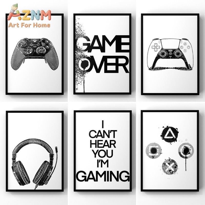 AZNM ブラックホワイト ゲーミングキャンバス ウォールア - Gaming Accessories For Room のレビューと価格
